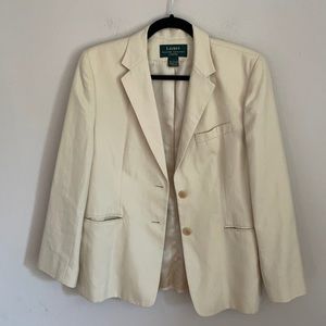 Lauren Ralph Lauren Cream Beige Blazer Jacket Cotton Silk Blend